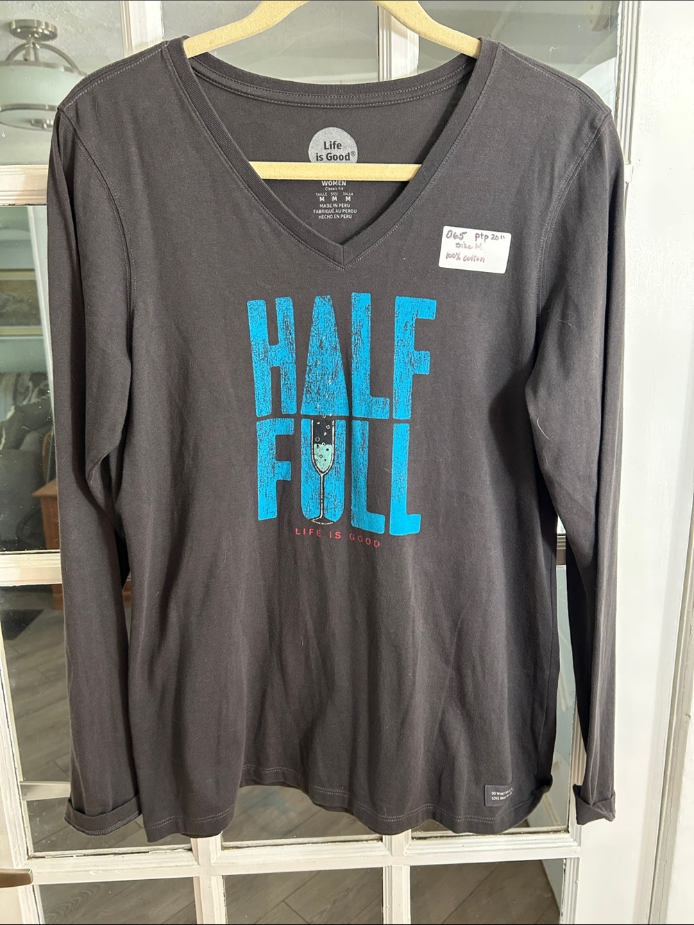 O65 Life Is Good Men’s Long-Sleeve V-Neck Shirt — Black with Bright Blue Graphic